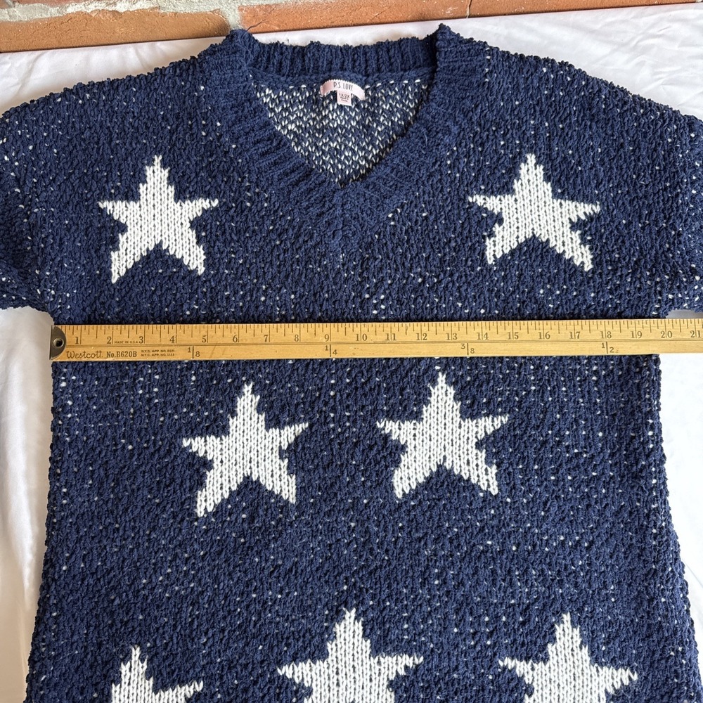 P.S. Love Star Knit Sweater Blue White Stars Woman's Xl 2x V Neck - Picture 5 of 10